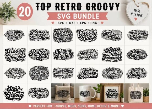 20 Retro Groovy Quotes SVG Bundle